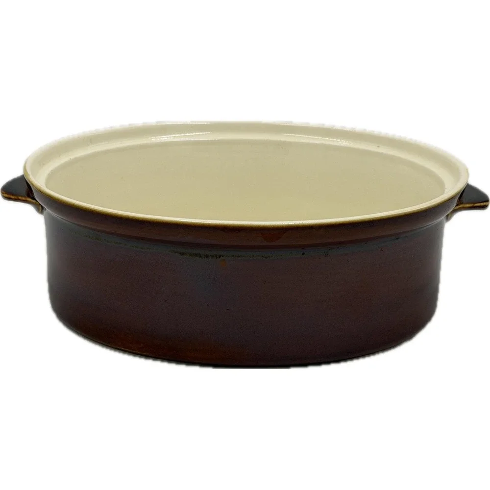 Vtg Villeroy & Boch Oval Casserole Vegetable Dish Brown Rust Glazed Handled 10x7